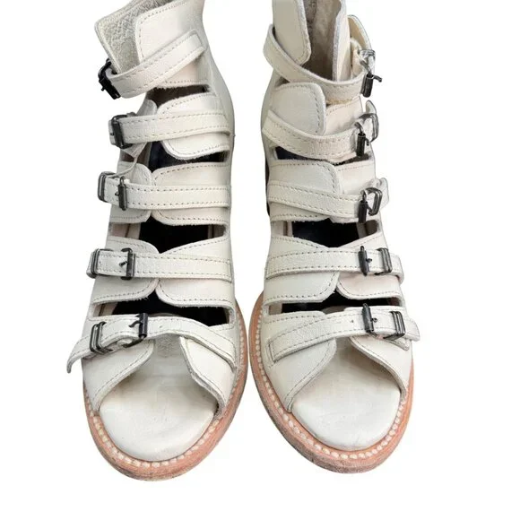 FREEBIRD Quinn Heeled Beige Leather Strap Sandals Women's Dust Bag & Box, Sz 8 - Picture 2 of 12